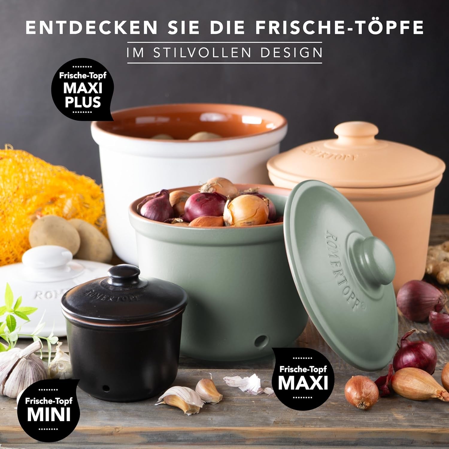 Römertopf Fresh Pot MINI 0,6 litri - Pentola per aglio in ceramica - L'argilla traspirante mantiene le verdure fresche più a lungo - Circolazione dell'aria ideale - Contenitori per alimenti bianchi Naty Shop