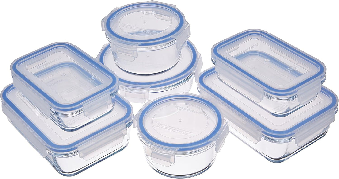 Amazon Basics Contenitori per alimenti in vetro con coperchio Confezione da 20 (10 contenitori + 10 coperchi) Scatole per alimenti trasparenti senza BPA Naty Shop Confezione da 14 singole