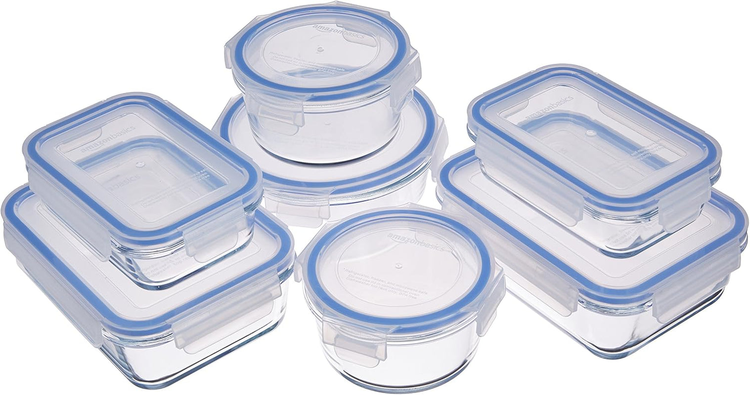 Amazon Basics Contenitori per alimenti in vetro con coperchio Confezione da 20 (10 contenitori + 10 coperchi) Scatole per alimenti trasparenti senza BPA Naty Shop Confezione da 14 singole