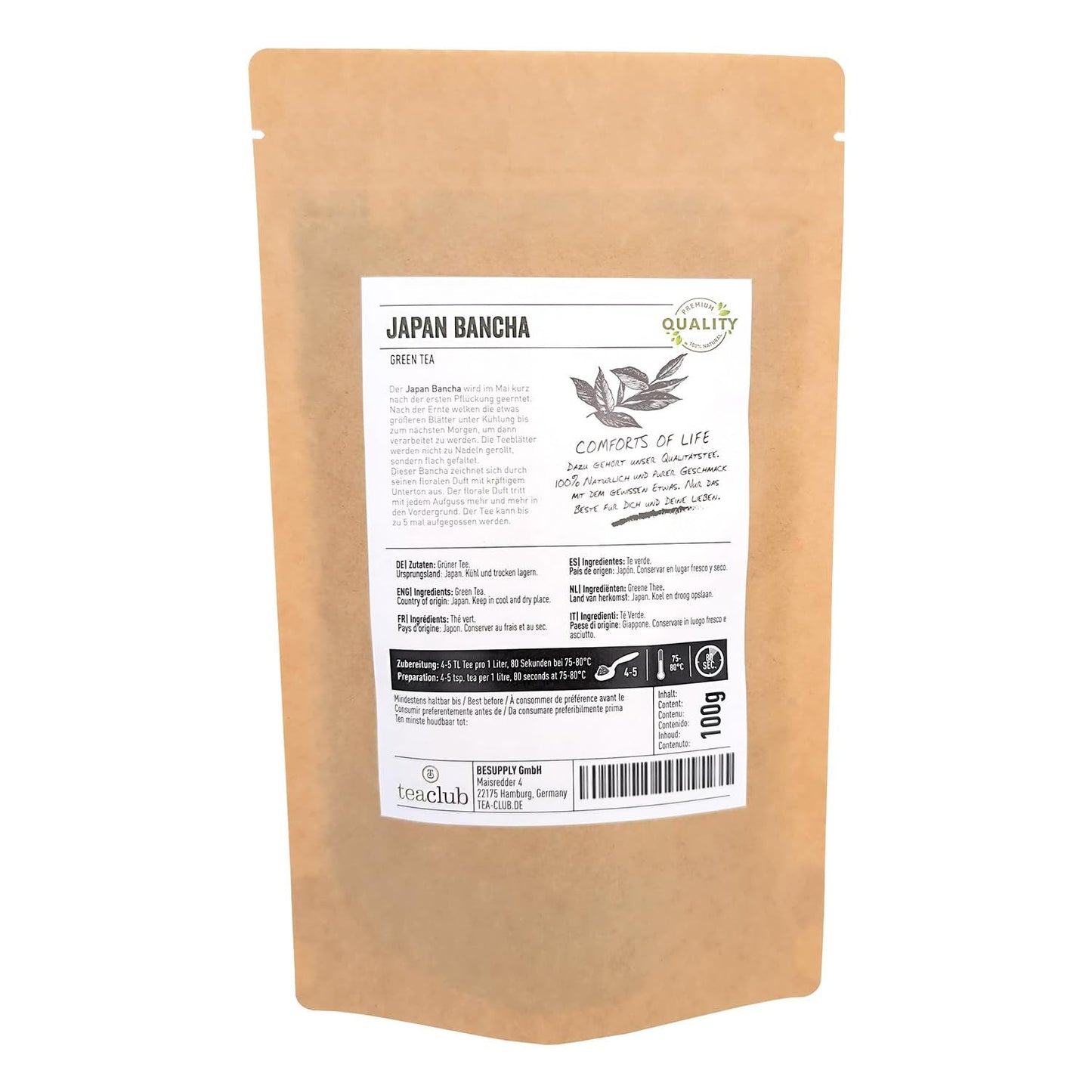 Tè verde giapponese Bancha sfuso 100 g, tè verde giapponese aromatico e delicato, Teaclub Green Tea