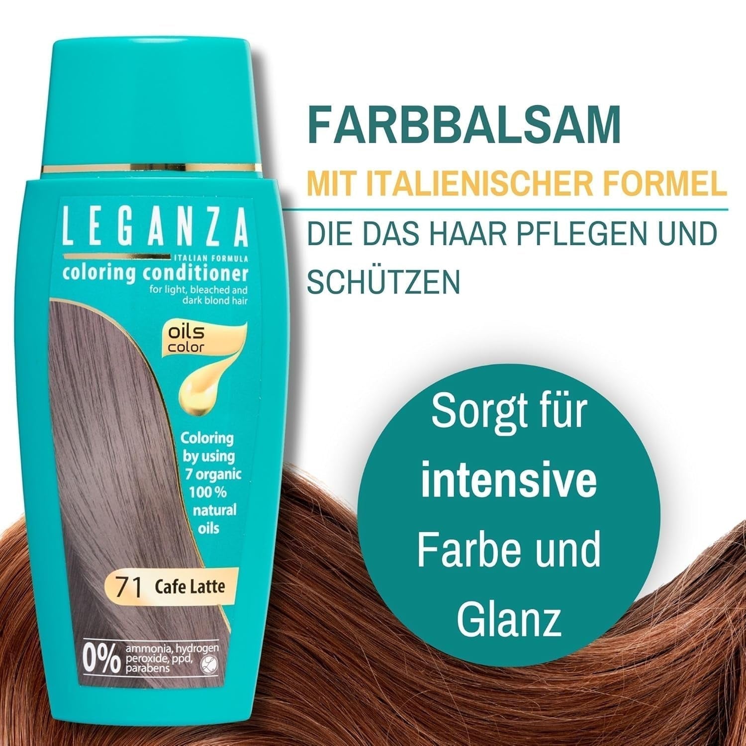 Leganza Balsamo Naturale Tintura Per Capelli Colore 71 Café Latte | Tintura per capelli senza ammoniaca | Arricchito con 7 oli naturali | Tintura per capelli Naty Shop da 150 ml
