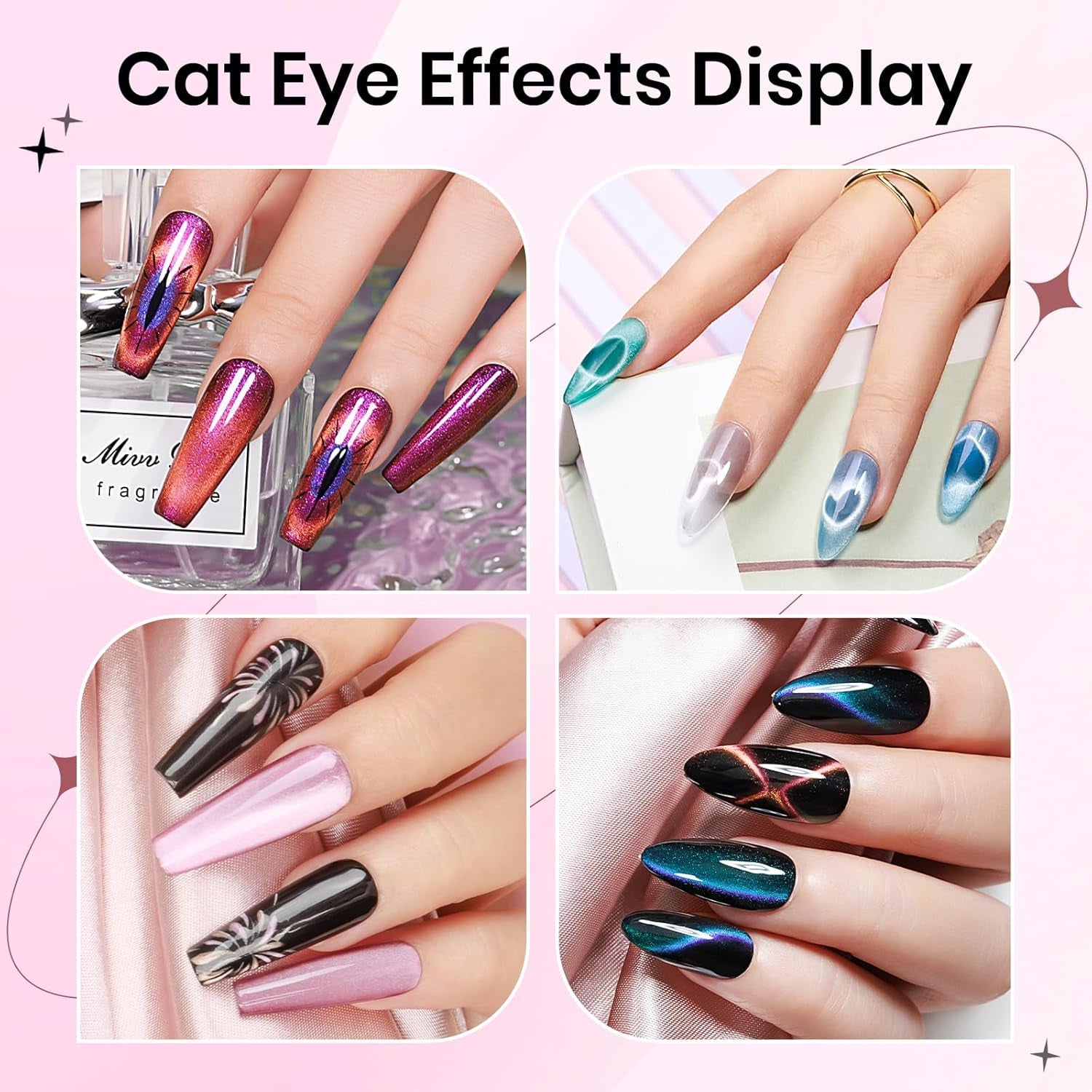 SUPWEE Strumento magnetico per unghie 5 in 1, Magnete rosa Cat Eye per unghie Stilo magnetico multifunzione Fai da te Magic 3D Magnet Stick Pen Set Nail Art Magnet Stick per Nail Art Articoli fai da te