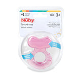 Nuby Teethe-eez Massaggiagengive in morbido silicone | Ausilio per la dentizione in silicone con superficie strutturata per massaggiare le gengive | Copertura igienica inclusa | Rosa | Da 3 mesi