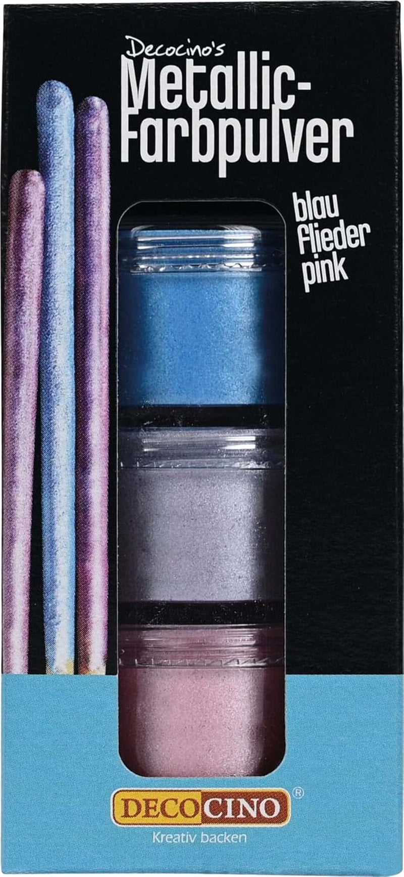 DECOCINO Polvere colorante pastello metallizzata (3X2G) - Blu, Lilla e Rosa - Colorante alimentare in polvere - Polvere glitterata Adatta per fondente come decorazione di torte e decorazioni di torte!