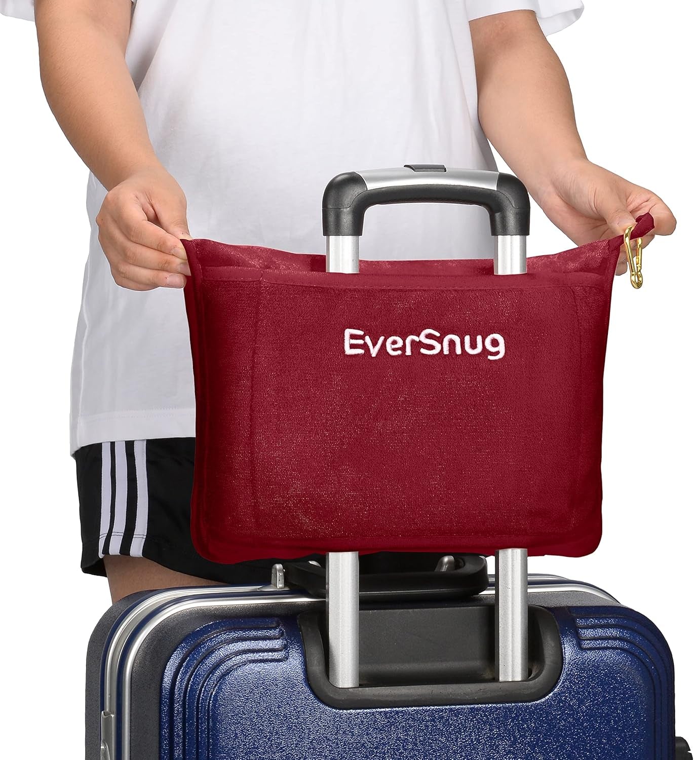 Eversnug Coperta e Cuscino da Viaggio - Morbida coperta da aereo 2 in 1 con morbida fodera per cuscino tascabile, fodera per borsa e supporto per zaino (Borgogna Rosso) Cuscini da viaggio Naty Shop