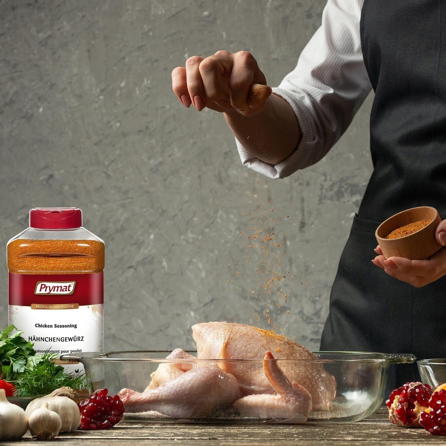 Prymat Hähnchengewürz 1100g, Gewürzmischung für Hhn, Turkey, Ente, Gans, Grillgewürze, Marinade für Fleisch im Streuer