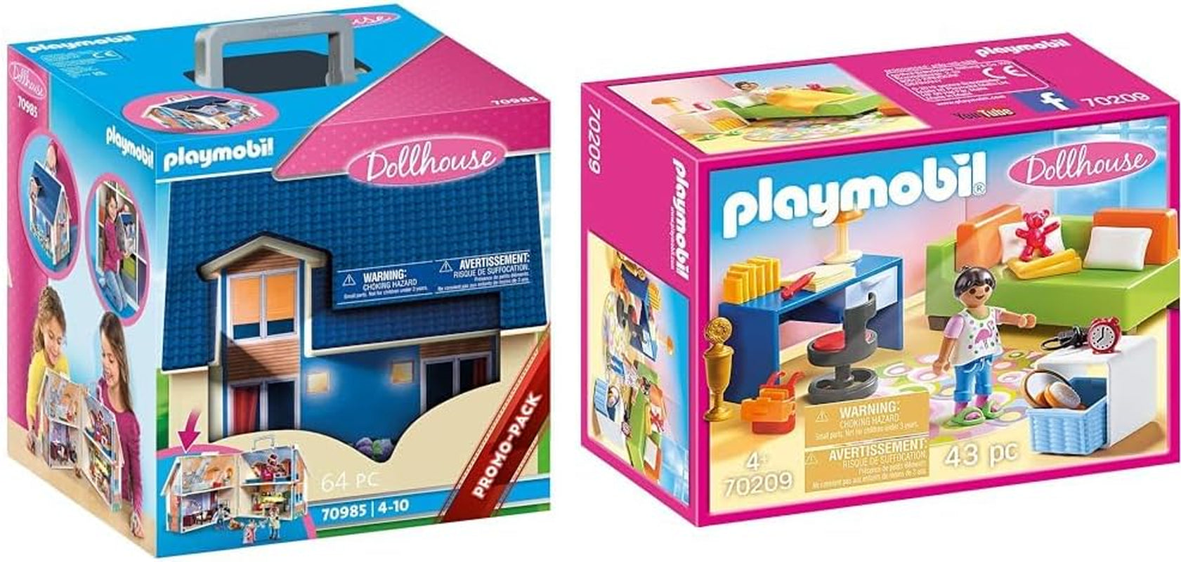Casa delle bambole 70985 Casa delle bambole pieghevole con maniglia, giocattolo per bambini dai 4 anni in su e casa delle bambole 70209 Camera per adolescenti con figura della ragazza e accessori, 4+