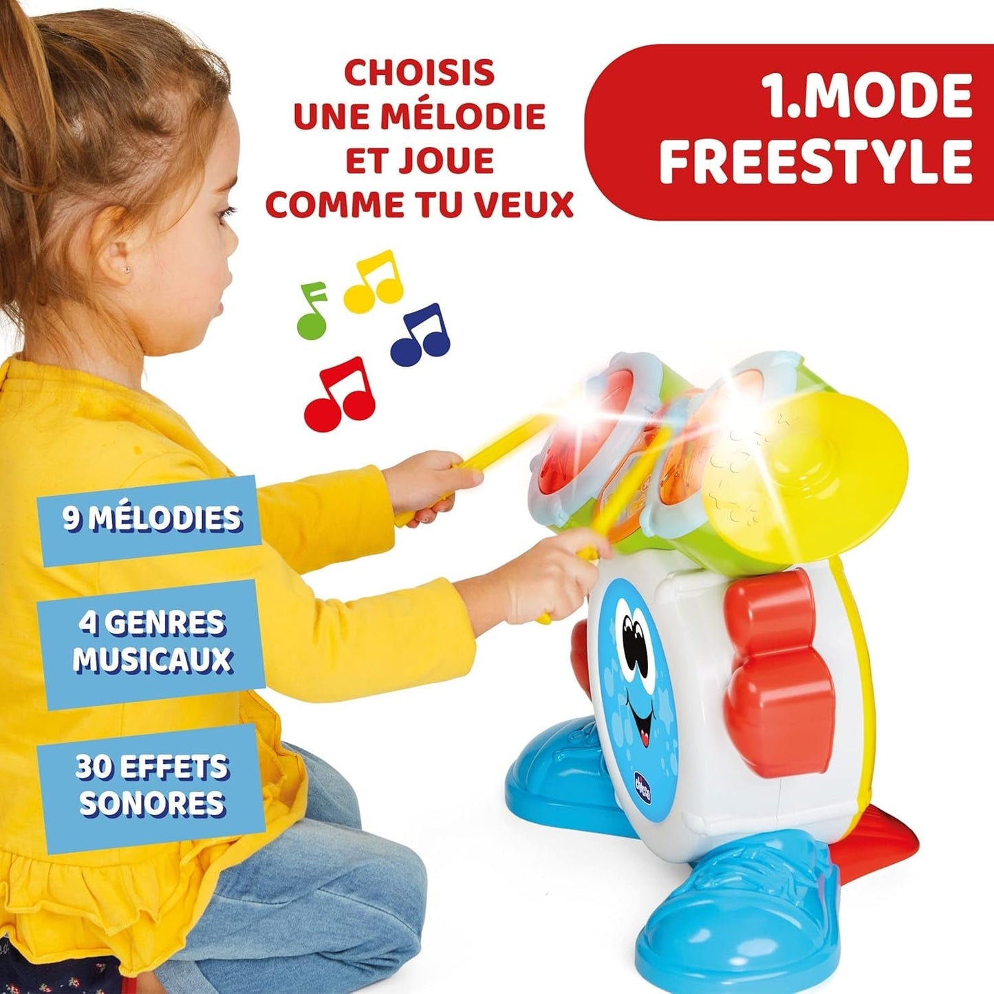 Chicco 00009820100000 Mi First Batteria con Luci e Suoni, 3 Modalità di Gioco Strumento Musicale con Batteria per Bambini, Multicolor, Grande Jucarii Bebe Naty Shop