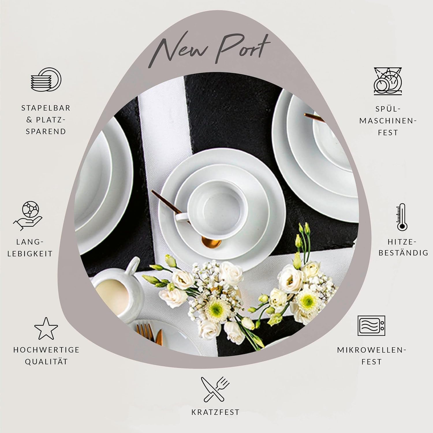 Set tazze da caffè Sänger New Port, set da 12 tazze per 6, tazze e piattini in porcellana bianca, 150 ml | LA COLLEZIONE PREMIUM