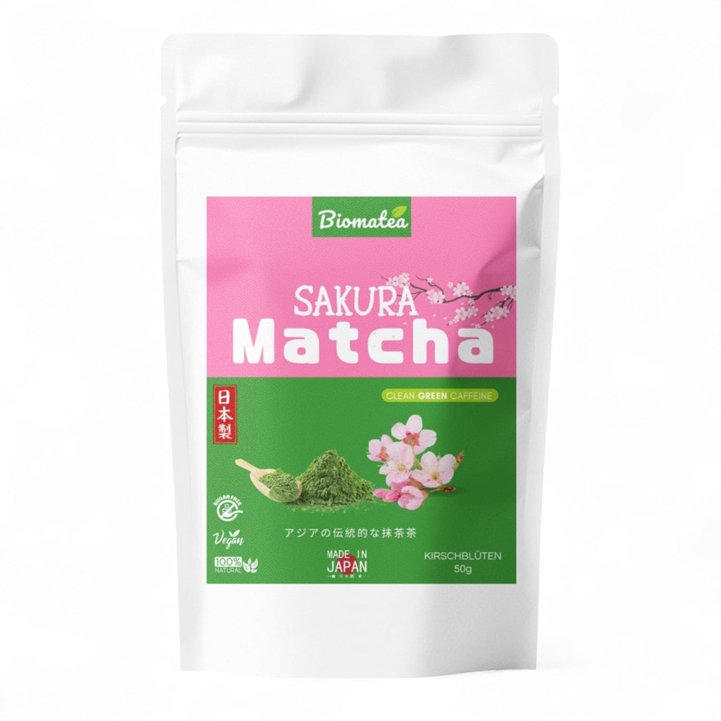 Tè Matcha Sakura 50g - Grado cerimoniale dal Giappone - Tè verde premium con polvere di fiori di Sakura - Primo raccolto, macinato a pietra, vegano, senza additivi