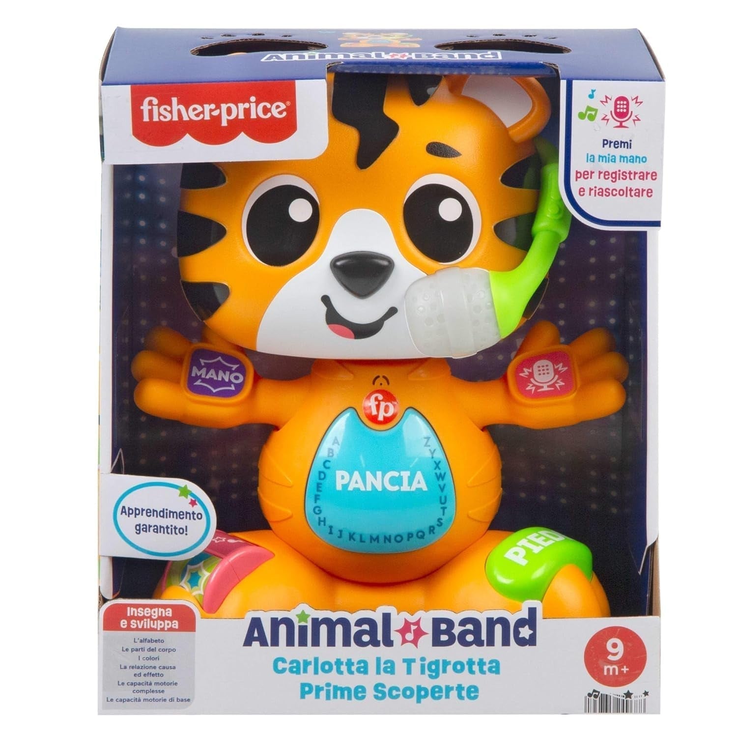 Fisher-Price Giocattolo educativo per neonati e bambini, Beat Bande Learning & Dancing Tiger Justin con suoni e luci per bambini a partire da 9 mesi, versione italiana, HYL04 Baby Toys Naty Shop