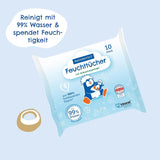 Salviette umide PAEDIPROTECT 1 x 10 pezzi, salviette umide per bambini sensibili con acqua al 99% d'acqua, senza profumo, per pelle delicata di neonati e bambini, con estratto di cocco, senza microplastiche, vegane (confezione da 5)