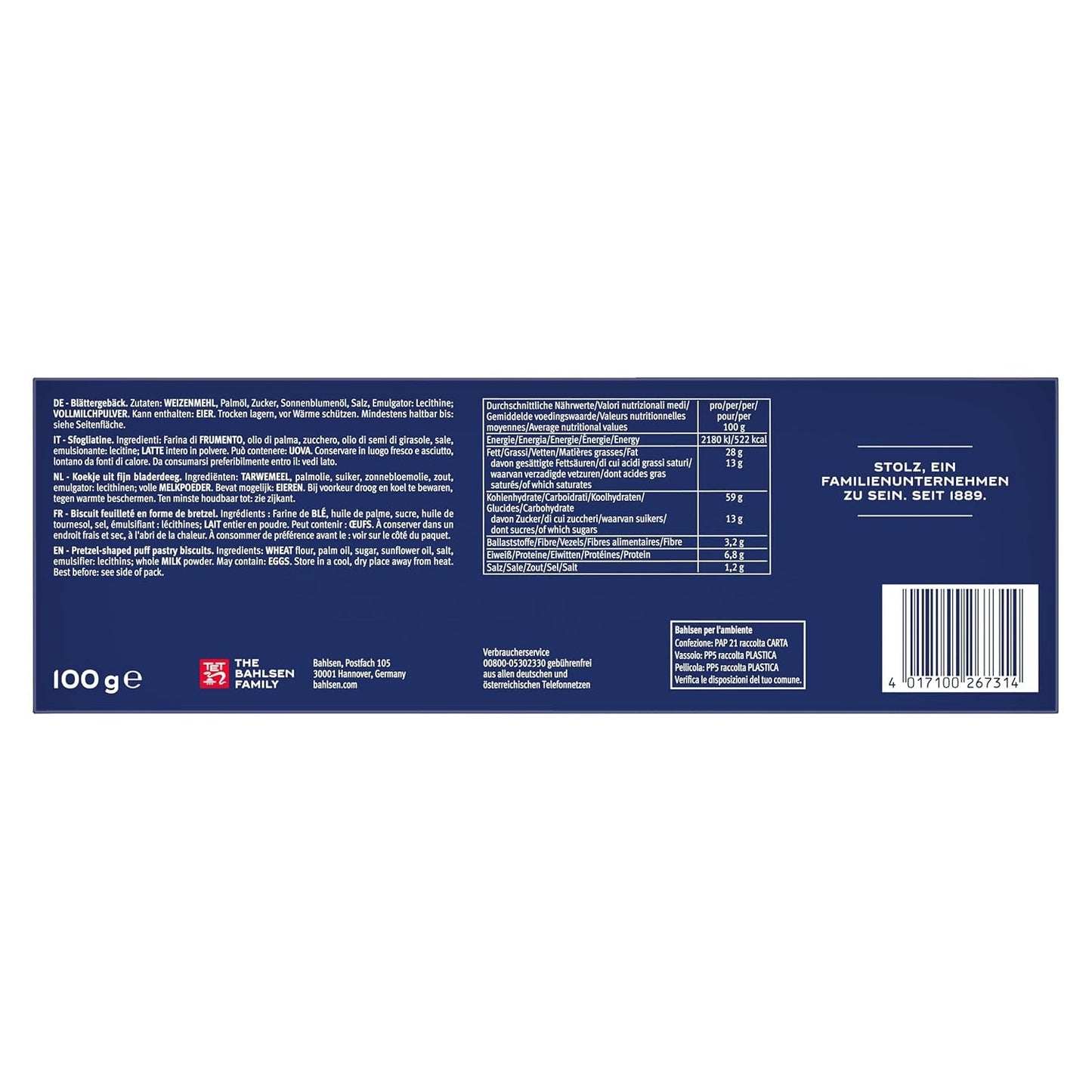 Pasta sfoglia Bahlsen - Confezione da 12 - Pasta sfoglia caramellata a forma di pretzel (12 x 100g)