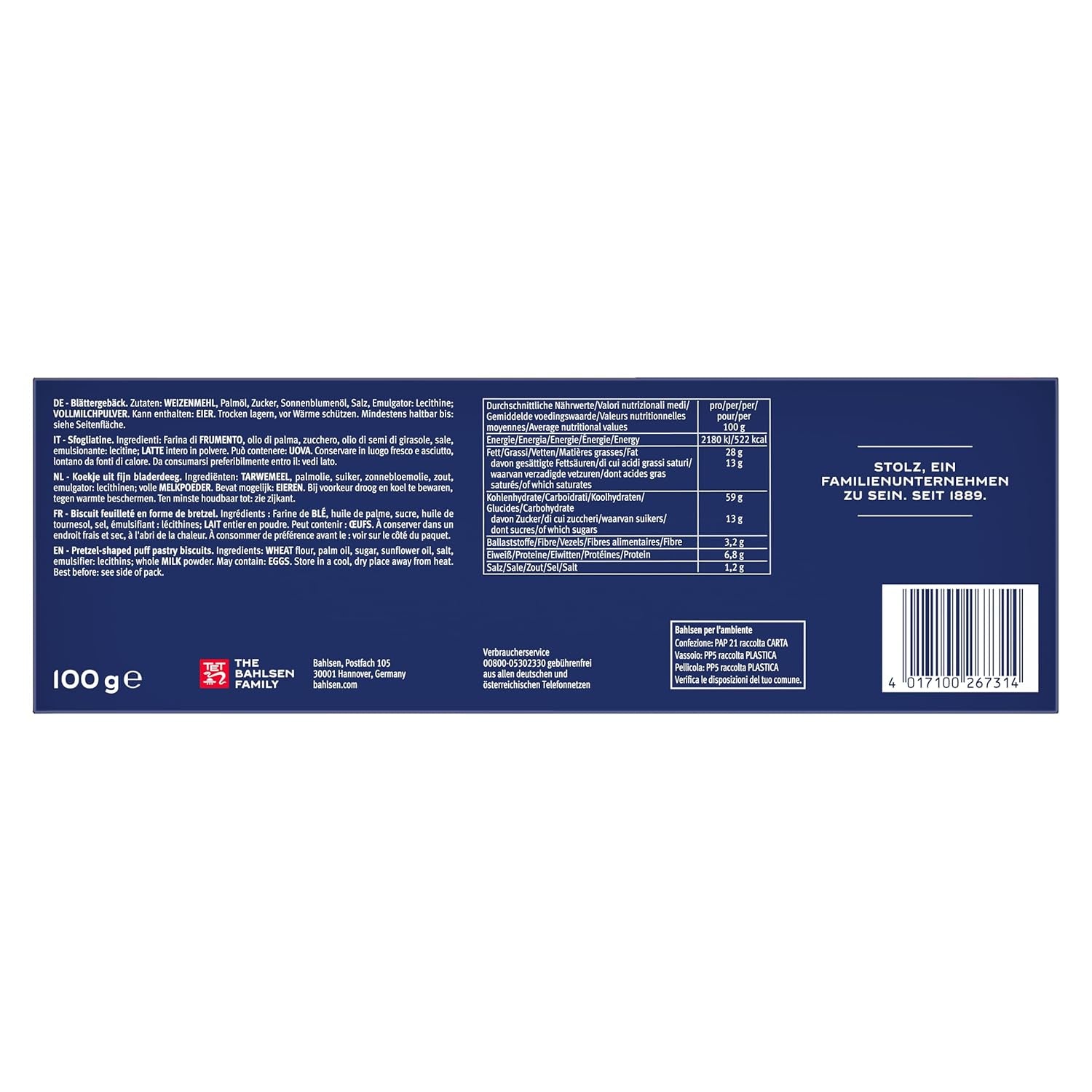 Pasta sfoglia Bahlsen - Confezione da 12 - Pasta sfoglia caramellata a forma di pretzel (12 x 100g)