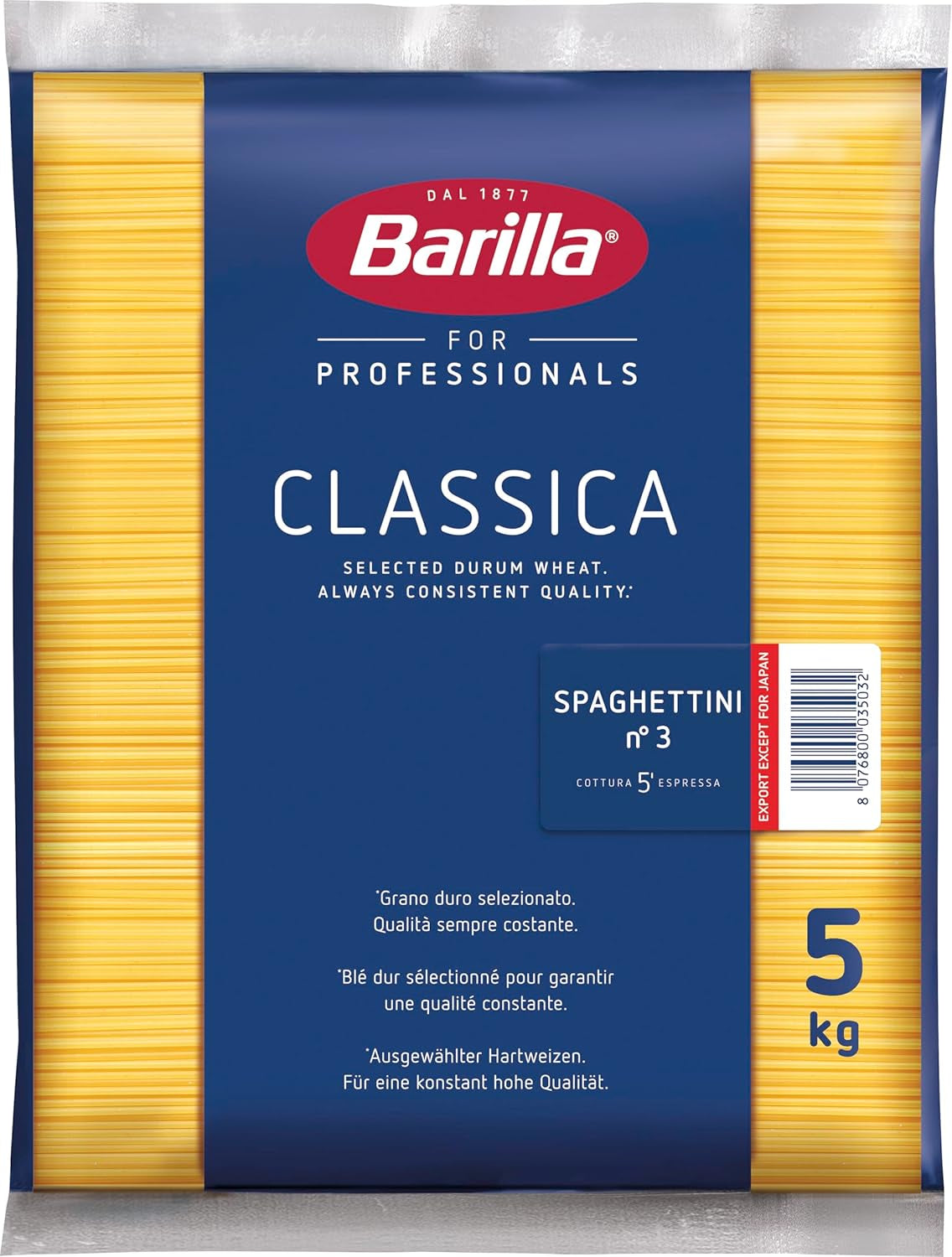 Barilla Pasta Klassische Spaghetti n.5 aus Hartweizen di alta qualità immer al dente, (1 x 500 g), insapore