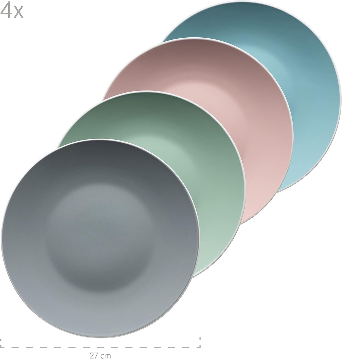 MÄSER 934006 Serie Elissa, Set di stoviglie moderne per 4 in smalti colorati opachi con bordo bianco, set combinato da 16 pezzi, gres, multicolore, grigio, turchese, rosa, verde