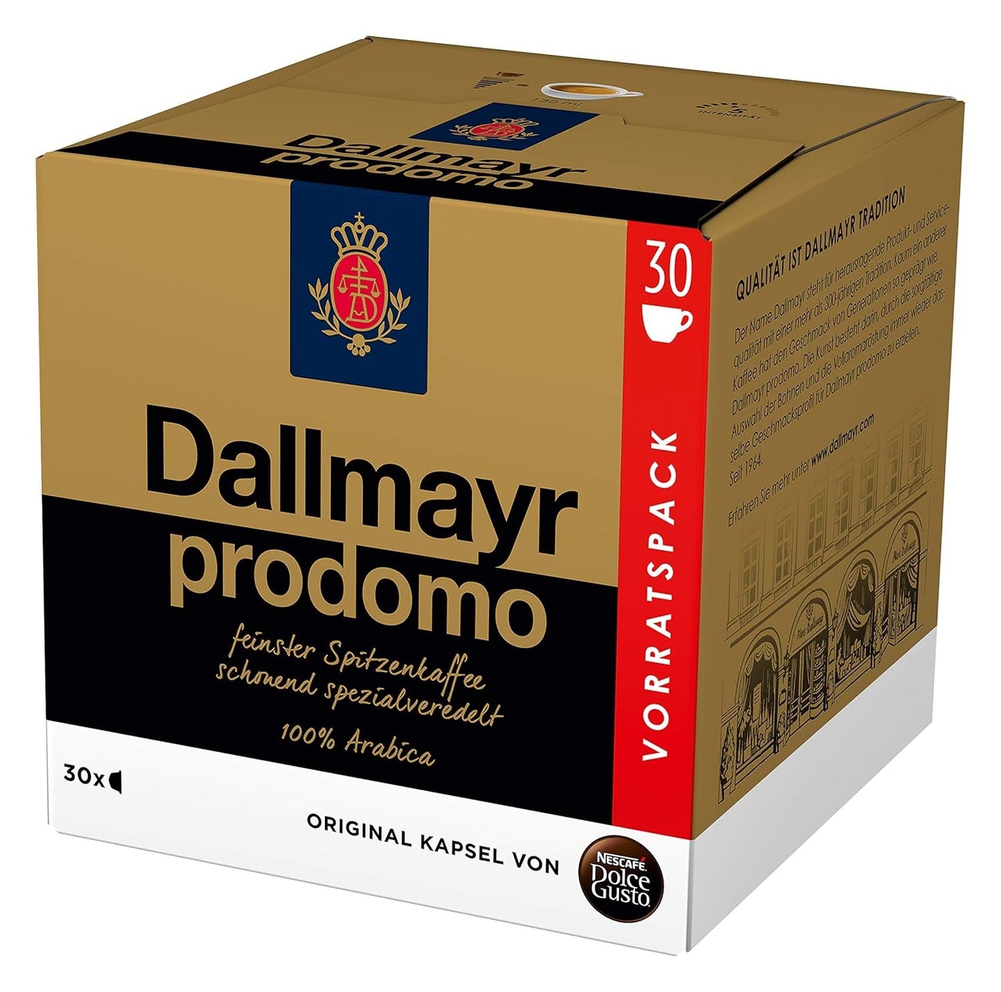 Dallmayr Crema d'Oro, XXL-Vorratsbox, 90 Kaffeekapseln, Feine Crema und vollmundiges Aroma (3 x 30 Kapseln) & Dallmayr Prodomo, XXL-Vorratsbox, 90 Kaffeekapseln (3 x 30 Kapseln)