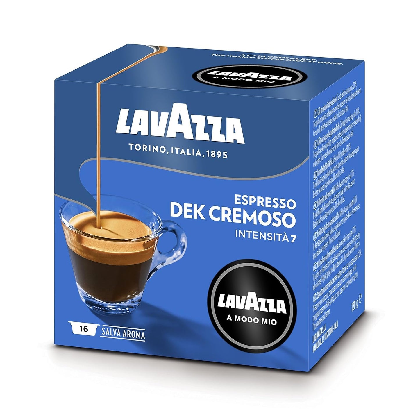 Lavazza A Modo Mio Dek Cremoso, 256 capsule caffè, per espresso decaffeinato con note aromatiche di mandorle e candite, 100% Arabica, intensità 7/13, tostatura media, 16 confezioni
