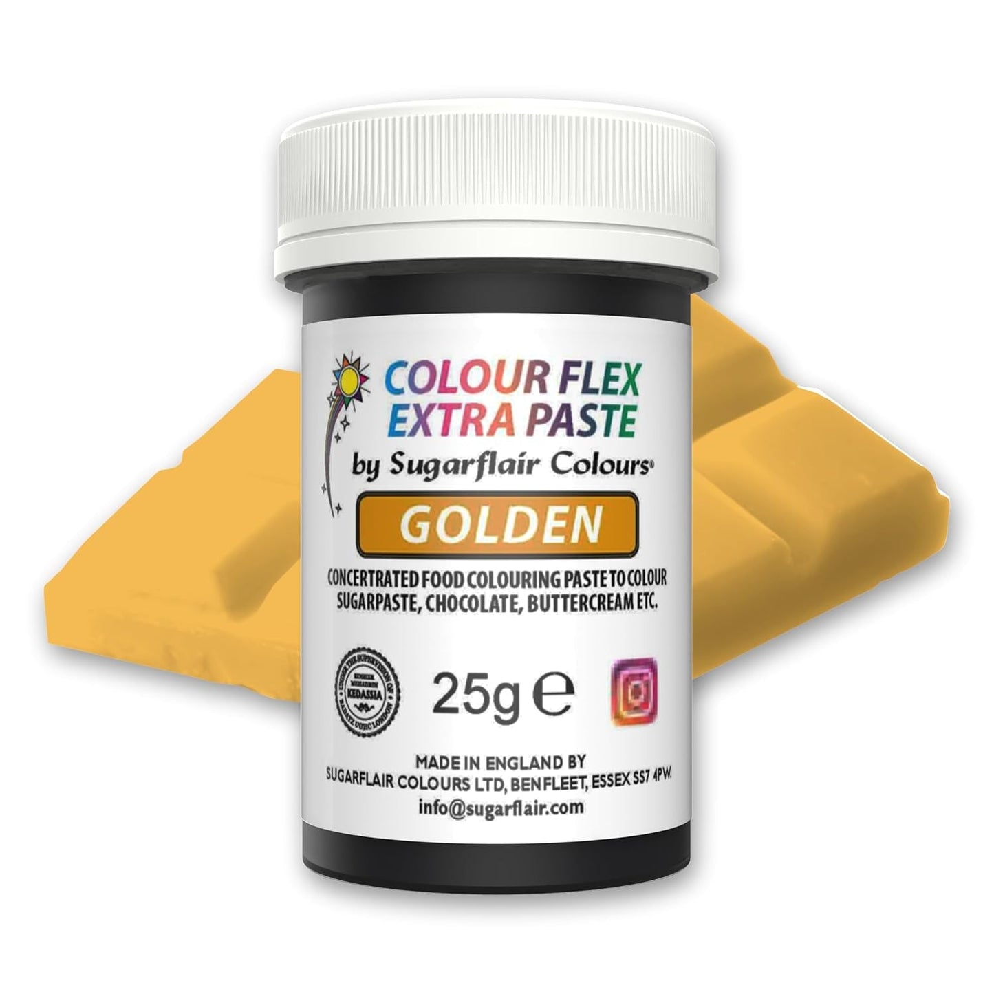 Pasta colorante alimentare Sugarflair Colourflex Extra Paste Golden - Colorante alimentare commestibile per crema al burro, cioccolato, pasta di zucchero, glassa, fondente, miscele per torte, impasti e altro - 25 g