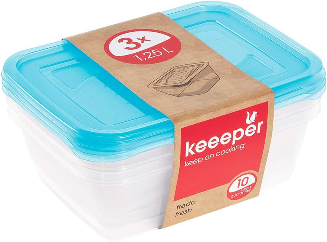 Kekeeper set di 3 barattoli per la conservazione degli alimenti, 3 x 1,25 l, 20,5 x 15,5 x 6,5 cm, Fredo Fresh, blu trasparente Scatole per la conservazione degli alimenti Naty Shop Titolo predefinito