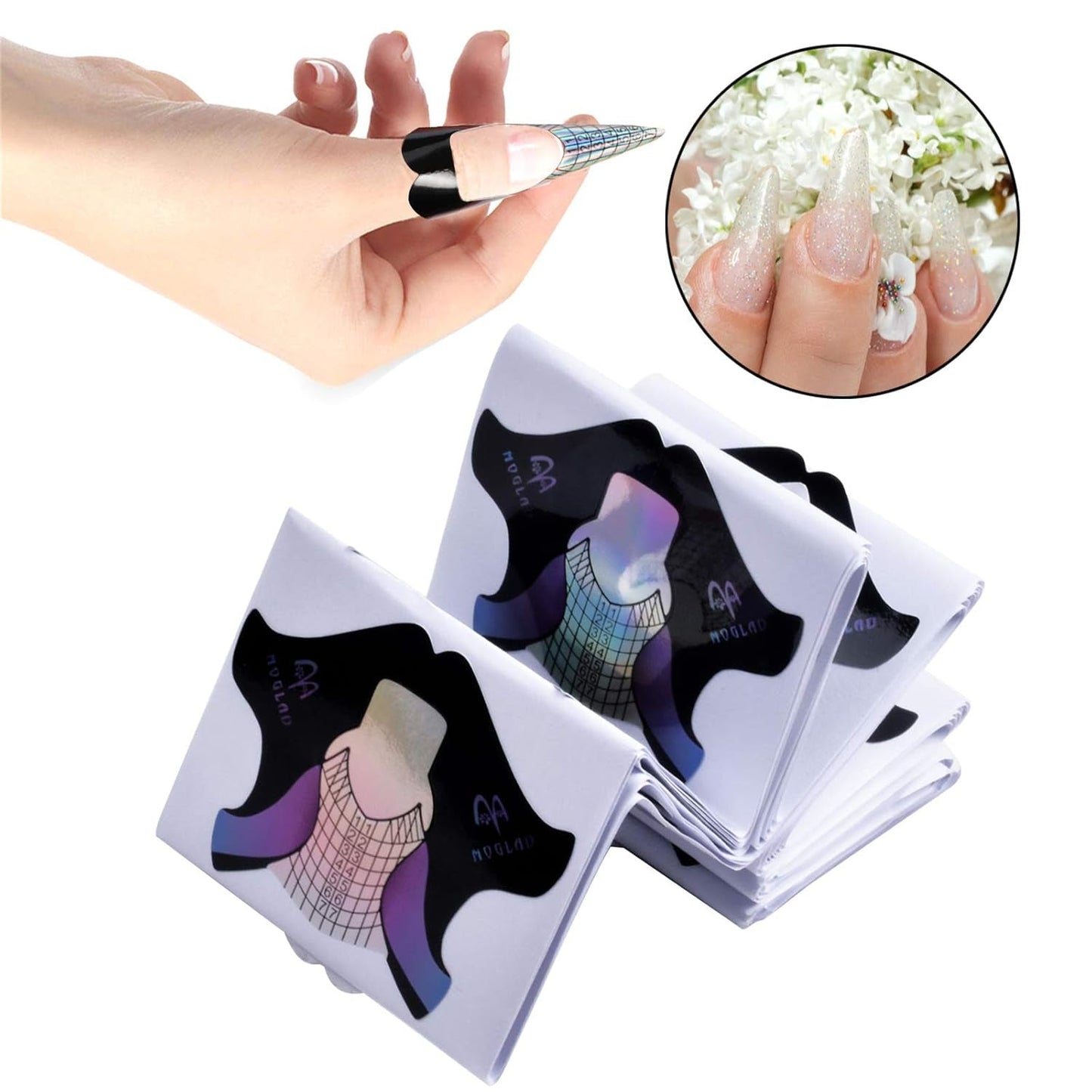 100 modelli per unghie in gel, accessori per unghie artificiali, modelli per unghie autoadesive per nail art, unghie in gel, estensioni per unghie artificiali