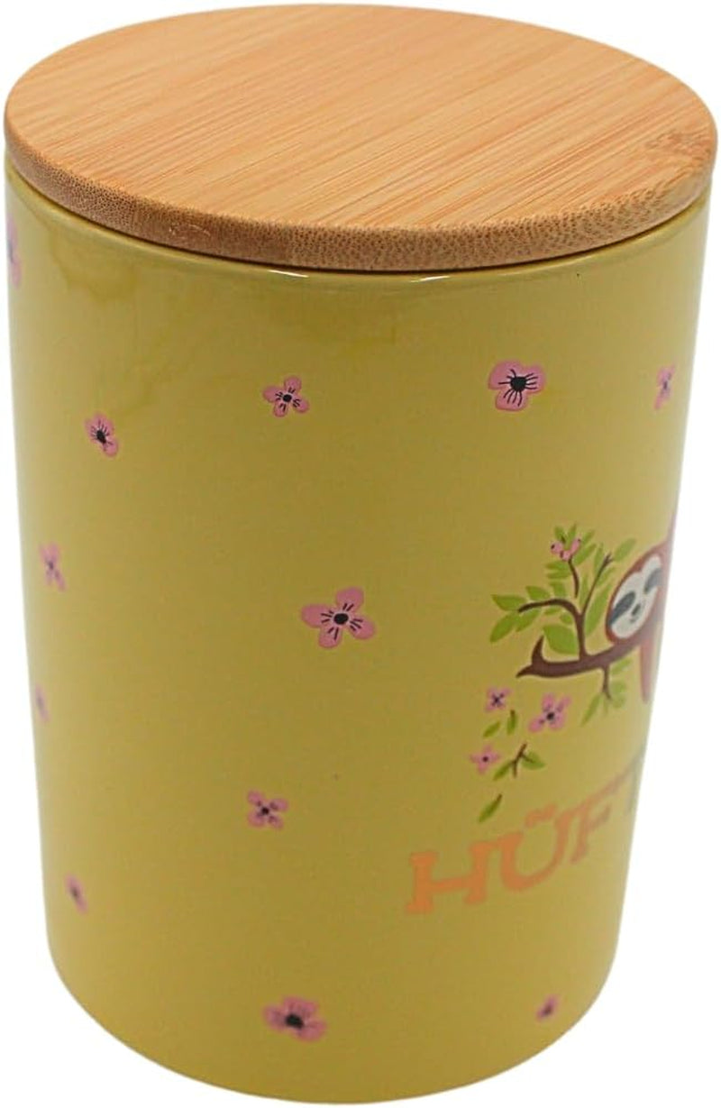 Dekohelden24 Elegante scatola portaoggetti in ceramica/caffè/alimenti freschi/biscotti Hüftgold. Il motivo: pigro. Dimensioni: H/Ø 15,6 x 11 cm. Scatole per la conservazione degli alimenti Naty Shop
