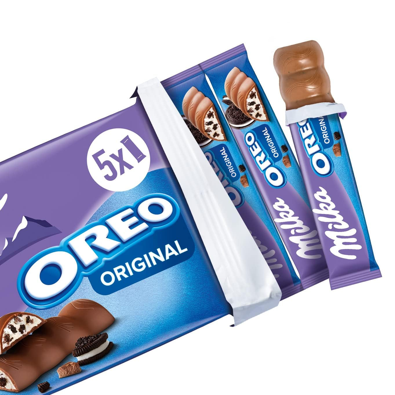 Barrette Milka & OREO – Cioccolato al latte alpino con pezzi croccanti di biscotti OREO in crema al latte – 13 x 185 g