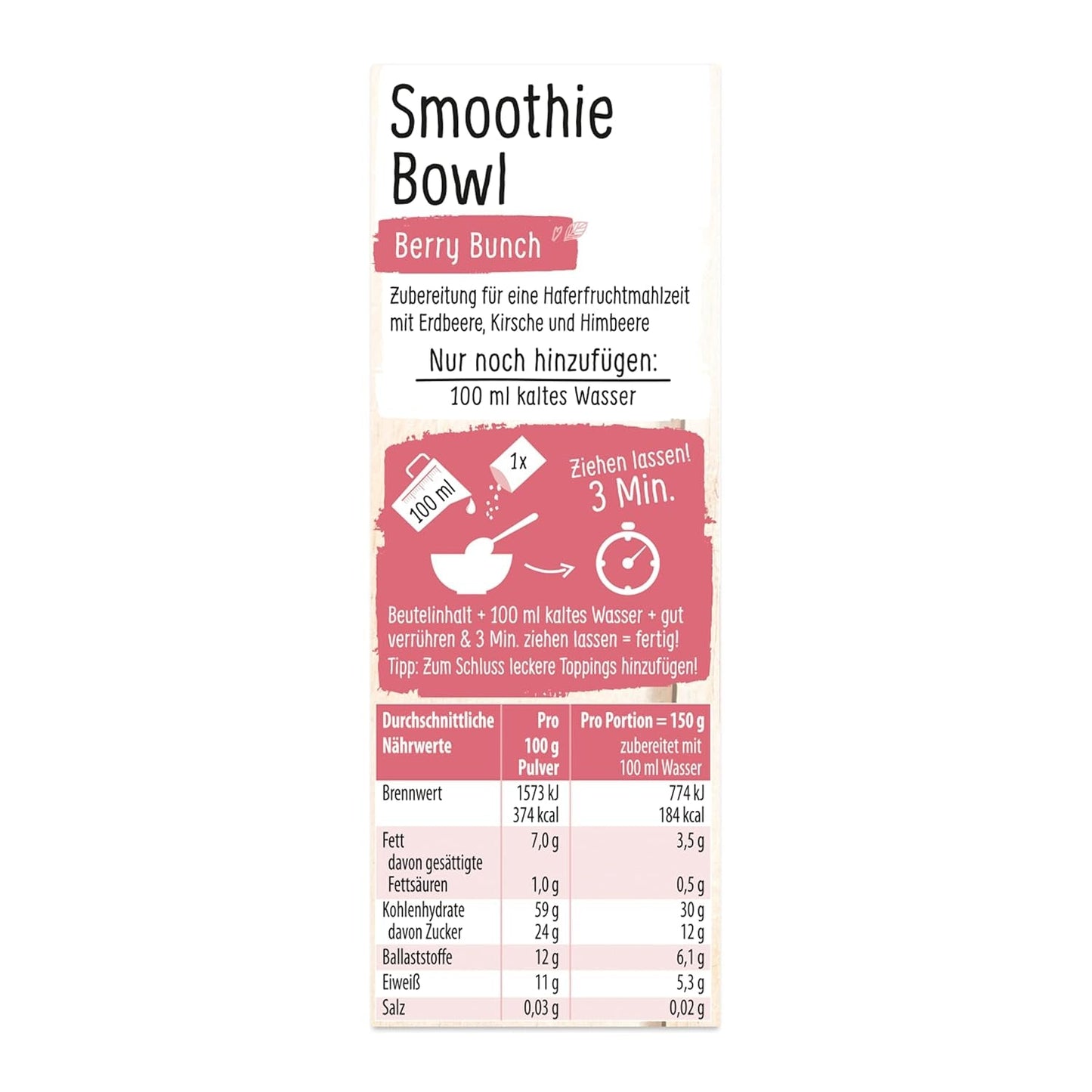RUF Smoothie Bowl Berry Bunch Avena Snack per Colazione con Bacche e Semi di Chia, Facile e Veloce da Preparare, Vegano, 1 Busta x 50g (Confezione da 3)