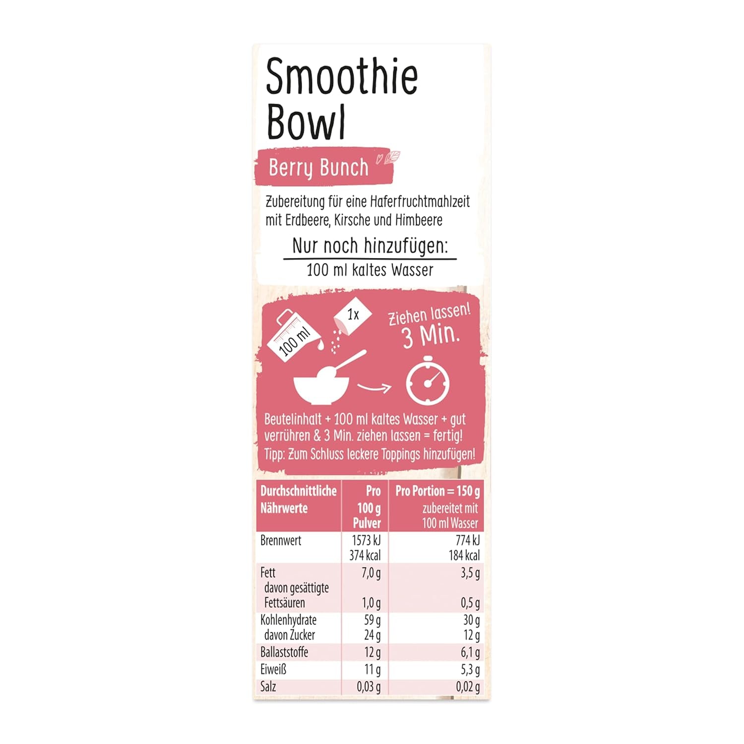 RUF Smoothie Bowl Berry Bunch Avena Snack per Colazione con Bacche e Semi di Chia, Facile e Veloce da Preparare, Vegano, 1 Busta x 50g (Confezione da 3)