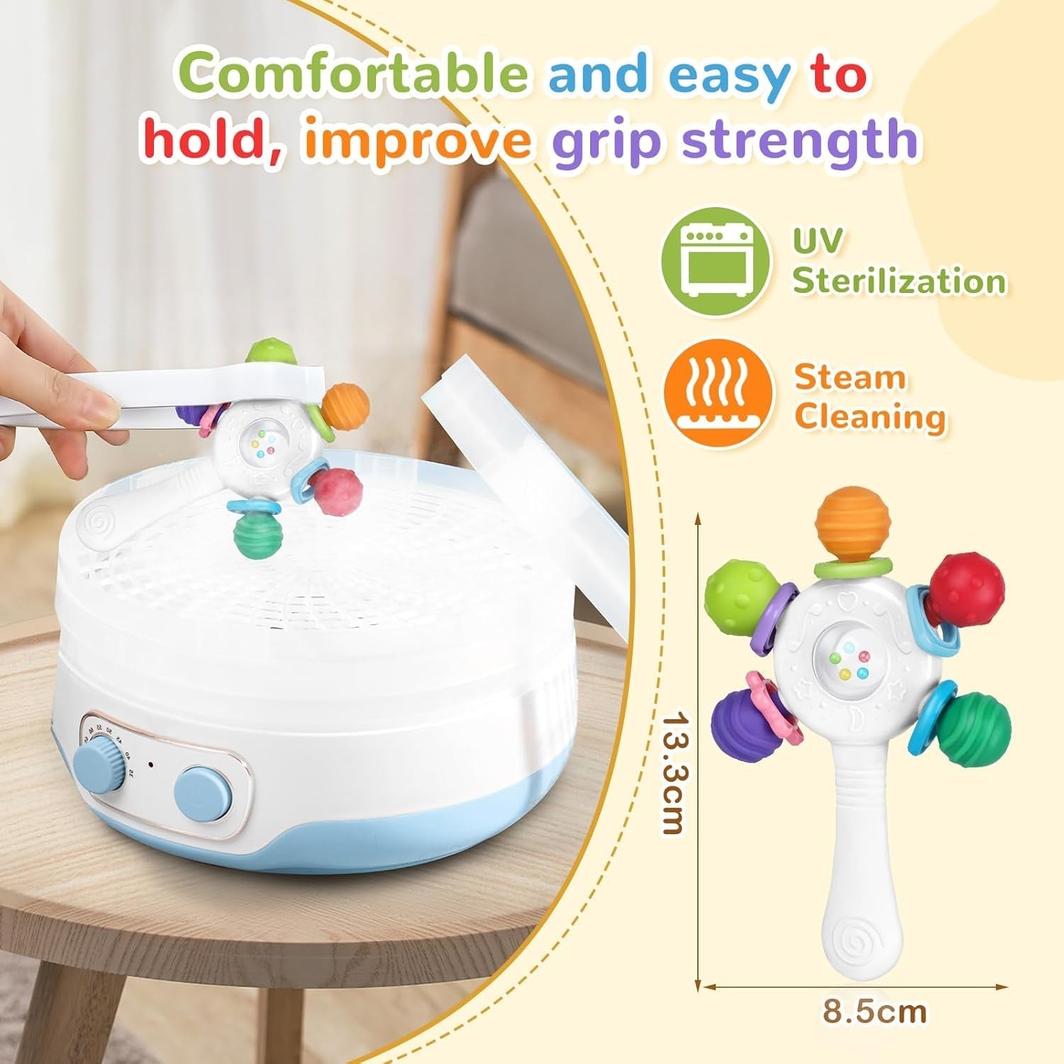 Massaggiagengive per neonati per uso alimentare - Senza BPA, design resistente al soffocamento, impugnatura rinforzata, adatti per l'udito e lo sviluppo dei denti, ideali per bambini da 0 a 36 mesi (Bianco)