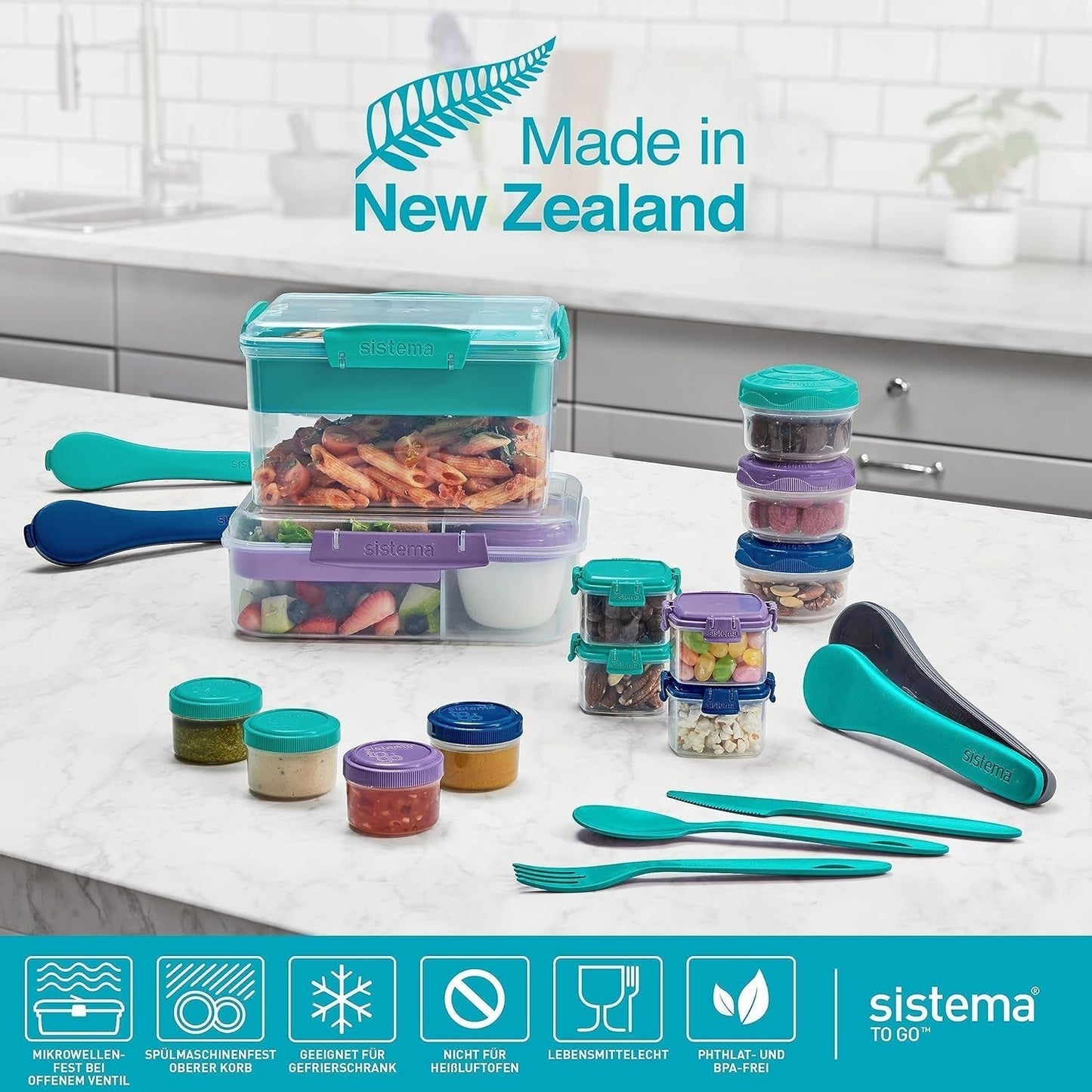 Sistema portapranzo Bento Box TO GO con scomparti | Lunch box da 1,25 L con contenitore yogurt/frutta | per bambini e adulti l | Minty Teal senza BPA [21685-8T], scatole per alimenti Naty Shop verde menta