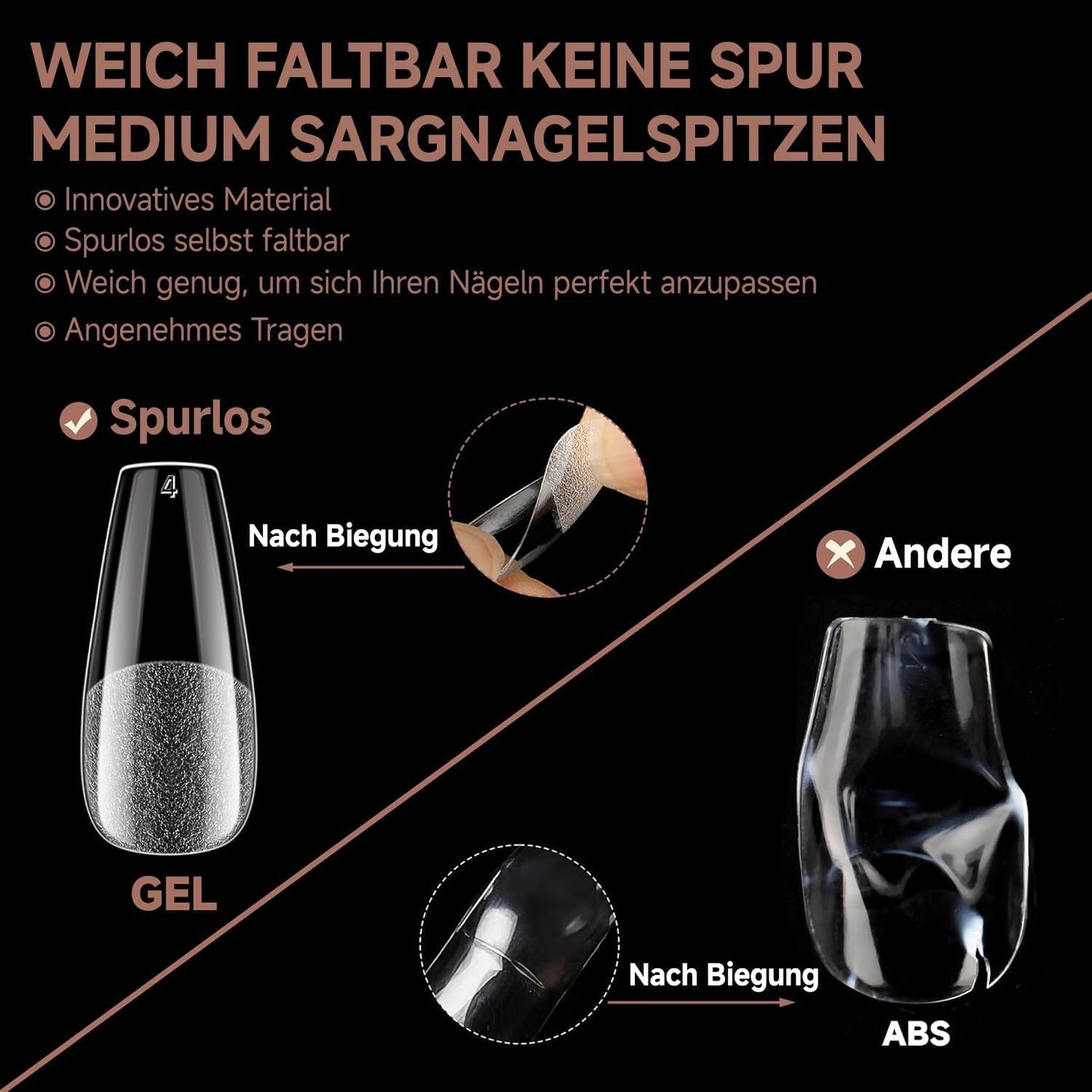 Punte per unghie in gel ballerina 216 pezzi 12 dimensioni Punte per unghie in gel morbido Copertura completa Set di estensioni per unghie Semi opaco Fai da te Home Art
