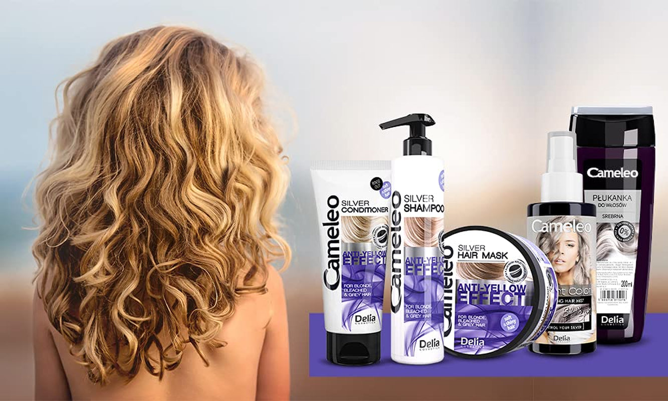 Cameleo - Maschera Colorante Argento - No Effetto Giallo - Trattamento Viola e Protezione Colore per Capelli Biondi, Grigi, Bianchi - Tonalità Platino - Protezione UV - Senza Parabeni - 200ml Naty Shop Maschera Capelli