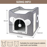 Katzenbetten für Indoor Katzen, Faltbares Katzenhaus, Katzenhöhle 2 Schicht Würfel Großer Raum Katzenbett mit Kratzbrett und Spielball, 15.8 x 15.8 x 15 pollici