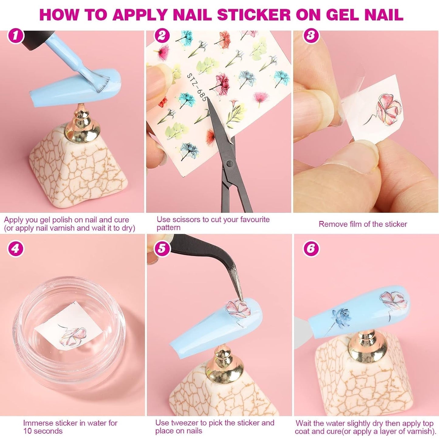FANDAMEI 54 Blätter Wassertransfer Nagelsticker & Nail Art Pinsel Set, Penne a pois, Blattgold Für Nagelkunst, Streifenband, Strasssteine, Werkzeug und Dekorationen Set Für Nagelkunst Maniküre Set