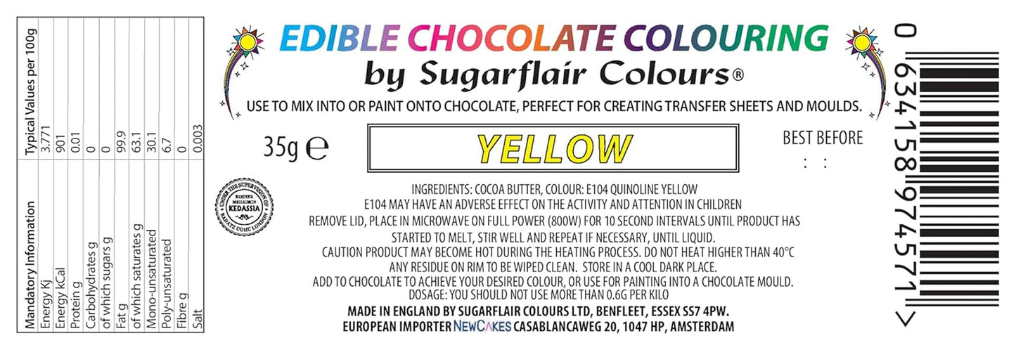 Colorante alimentare Sugarflair Chocolate Colorante alimentare giallo per cioccolato - Burro di cacao biologico colorato, colorante per cioccolato per colorare il cioccolato, praline - 35g