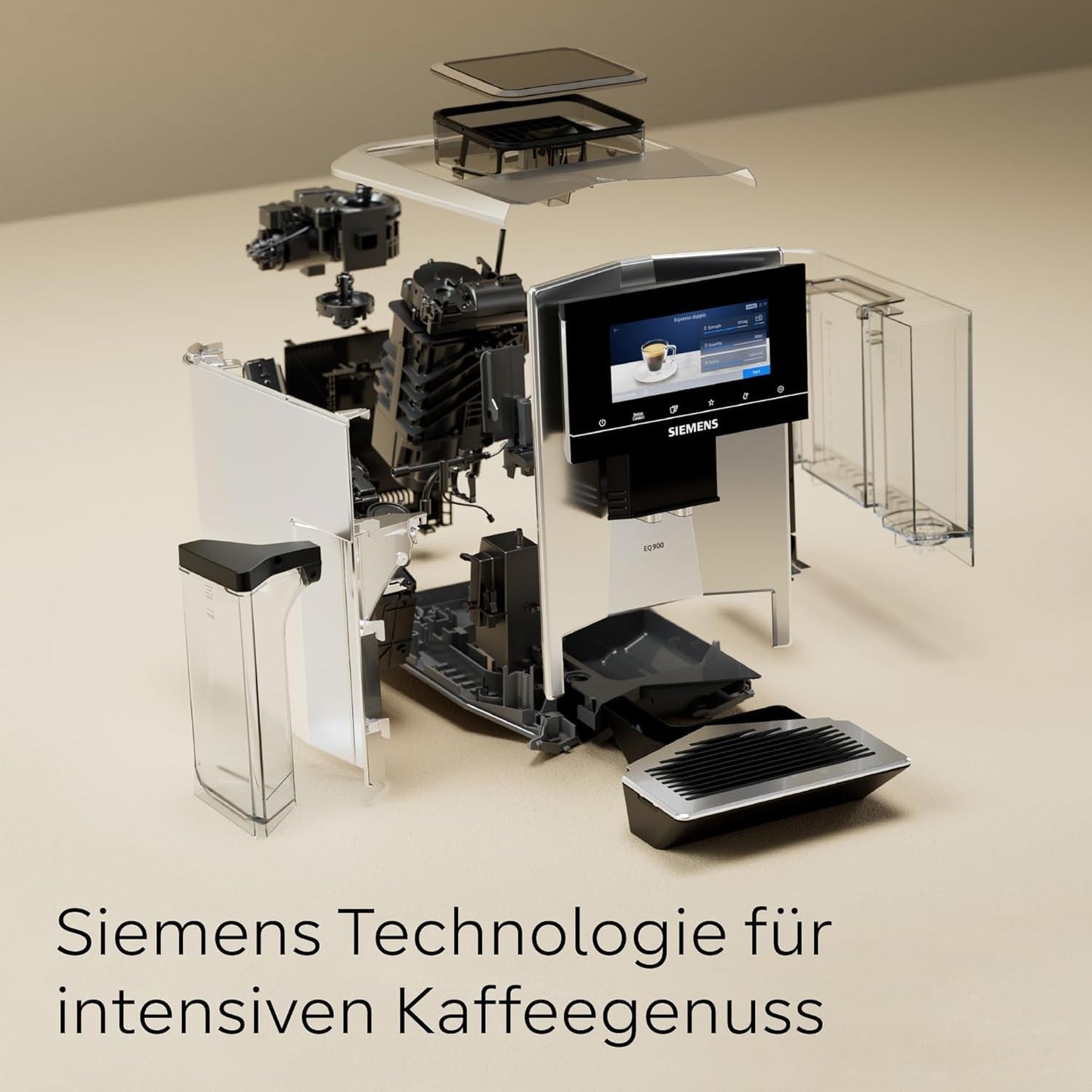Siemens EQ900 TQ903D03 Macchina per caffè espresso automatica, Controllo app, Display touch intuitivo, Modalità Barista, AromaBoost, Riduzione del rumore, Macinacaffè Premium, Pulizia automatica a vapore, 1500 W, Acciaio inossidabile