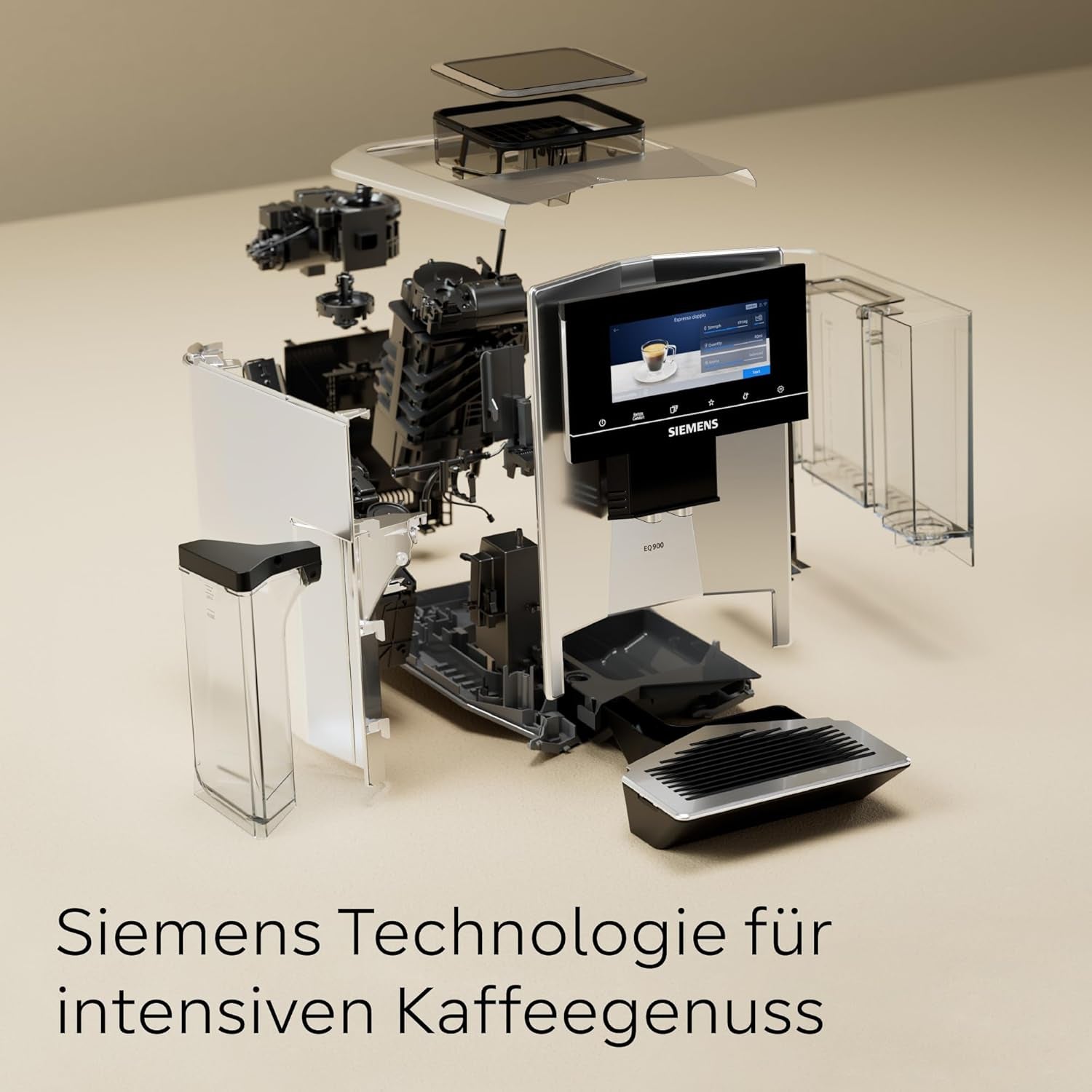 Siemens EQ900 TQ903D03 Macchina per caffè espresso automatica, Controllo app, Display touch intuitivo, Modalità Barista, AromaBoost, Riduzione del rumore, Macinacaffè Premium, Pulizia automatica a vapore, 1500 W, Acciaio inossidabile