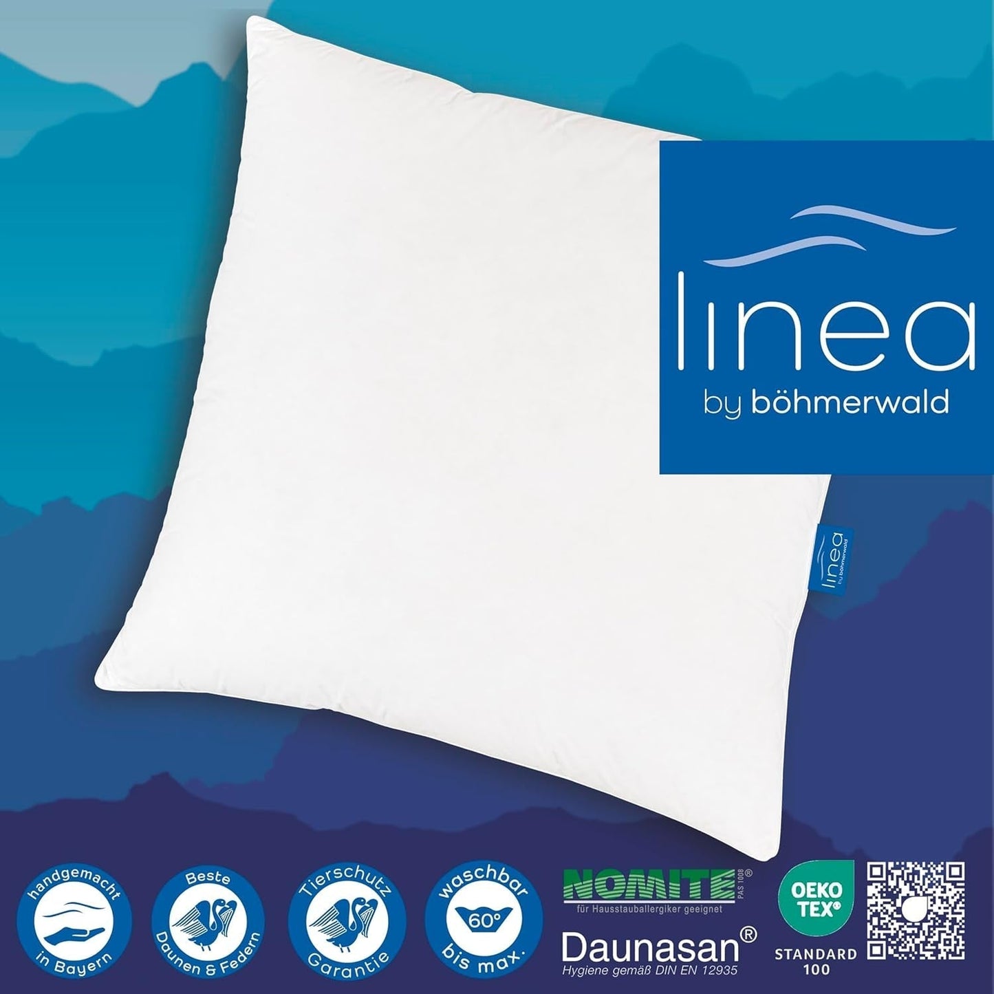 LINEA by Böhmerwald - Cosy - Cuscino Balance di alta qualità, 80X80, 70% piume classe 1, 30% piumino nuovo, adatto per allergie, lavabile fino a 60°C, made in Germany Cuscini standard Naty Shop