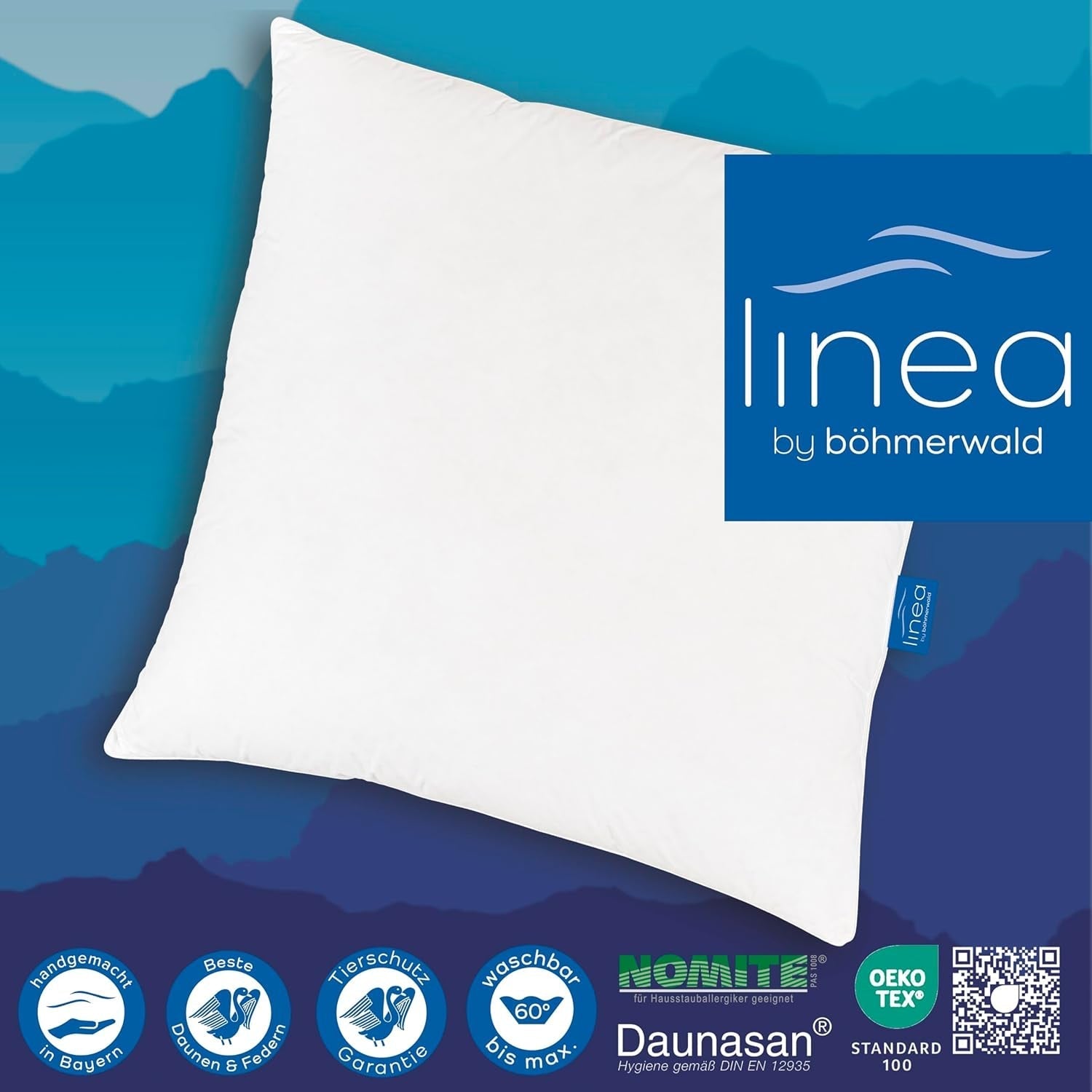 LINEA by Böhmerwald - Cosy - Cuscino Balance di alta qualità, 80X80, 70% piume classe 1, 30% piumino nuovo, adatto per allergie, lavabile fino a 60°C, made in Germany Cuscini standard Naty Shop