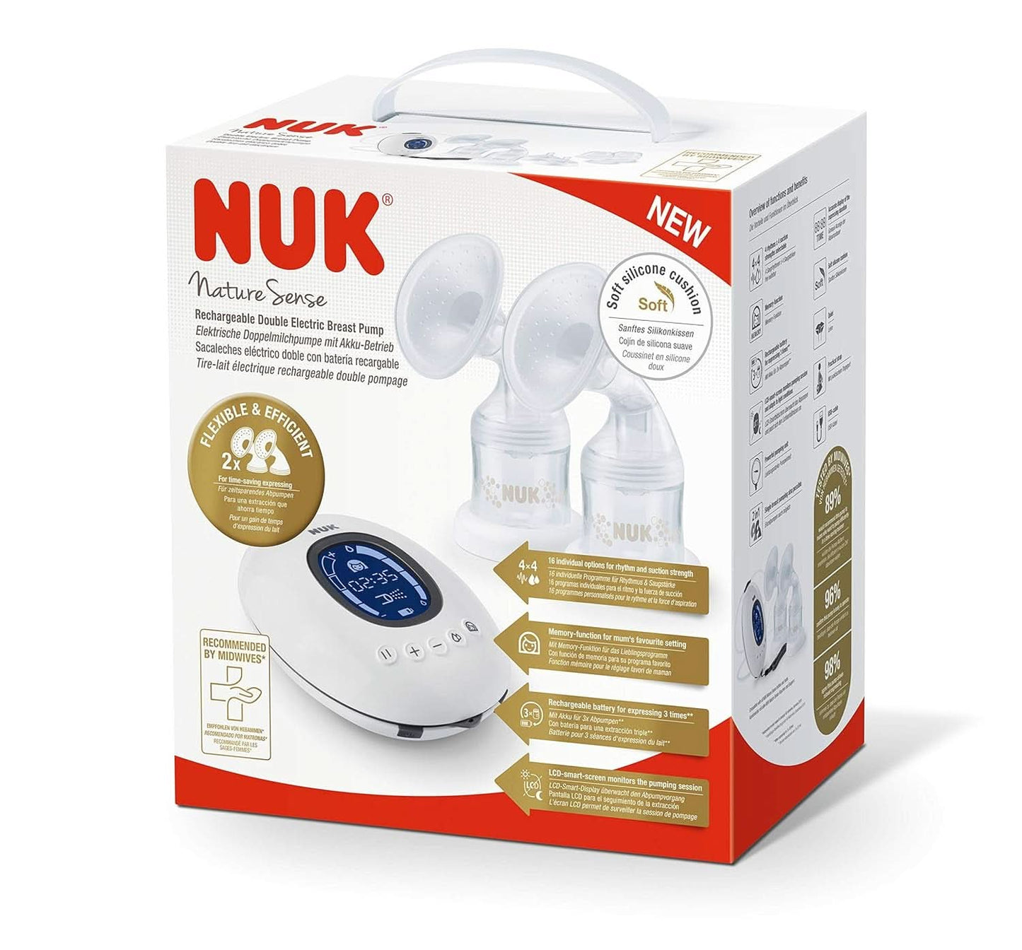 Tiralatte elettrico doppio NUK Nature Sense | Con batteria, display LCD 2X contenitori per latte materno da 150 ml Accessori Alimentazione e Allattamento Bebe Naty Shop