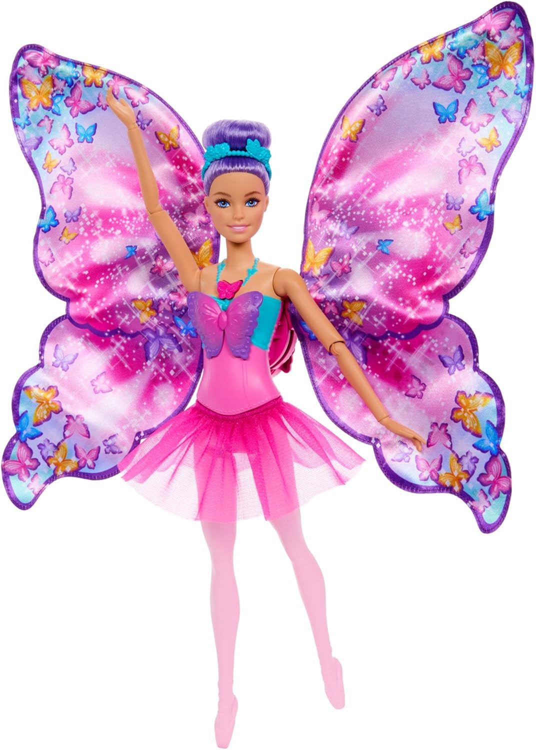 Barbie Dance And Flutter 2-in-1, bambola trasformabile da ballerina a farfalla, con ali apribili, capelli viola, gioielli per capelli e tutù staccabile, HXJ10 Naty Shop Dolls Titolo predefinito