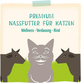 MjAMjAM - Cibo umido premium per gatti - Benessere - Digestivo - Manzo, Confezione da 12 (12 x 125g), Senza Cereali