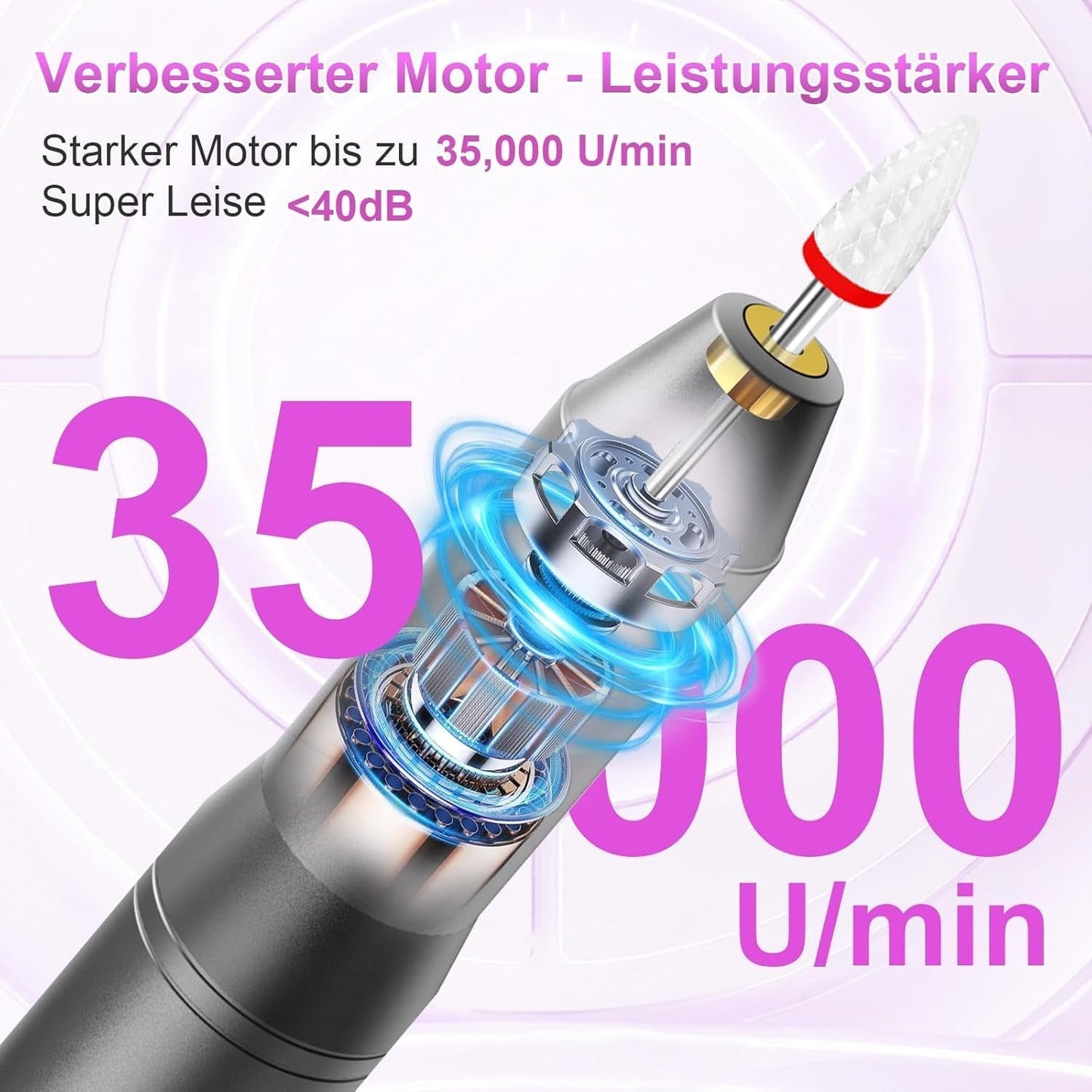 Lima per unghie elettrica senza fili - 35000 giri/min per unghie in gel, lima per unghie professionale e acrilica 12 in 1, set per manicure e pedicure a 5 velocità