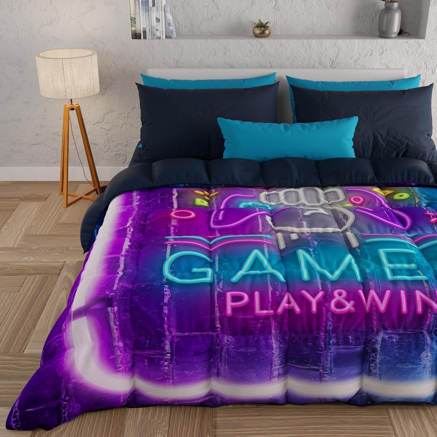 PETTI Artigiani Italiani - Trapunta invernale, Trapunta invernale, Trapunta semplice, Double face, Stampa monocolore e digitale, Microfibra anallergica 100%, Trapunte e trapunte Made in Italy Naty Shop Gamer 160 X 190 Cm