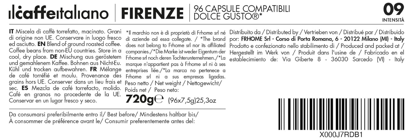 Nescafè Dolce Gusto, 96 Kaffeekapseln mit dem Nescafè-Dolce-Gusto-System combpatible - Il Caffè Italiano - Mischung Firenze, Intensità 9