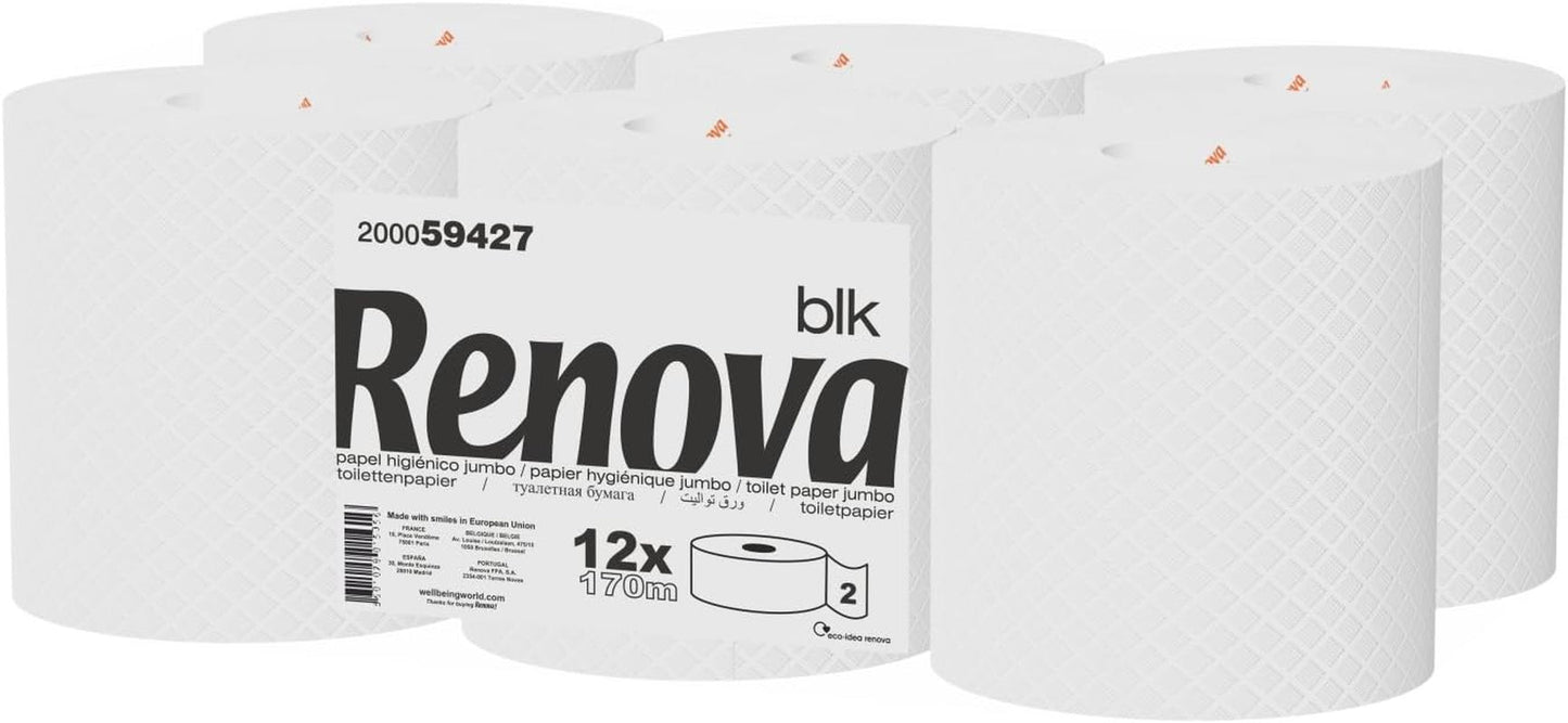 Carta igienica Renova Jumbo BLK, 12 rotoli da 170 M, carta bianca, 2 strati