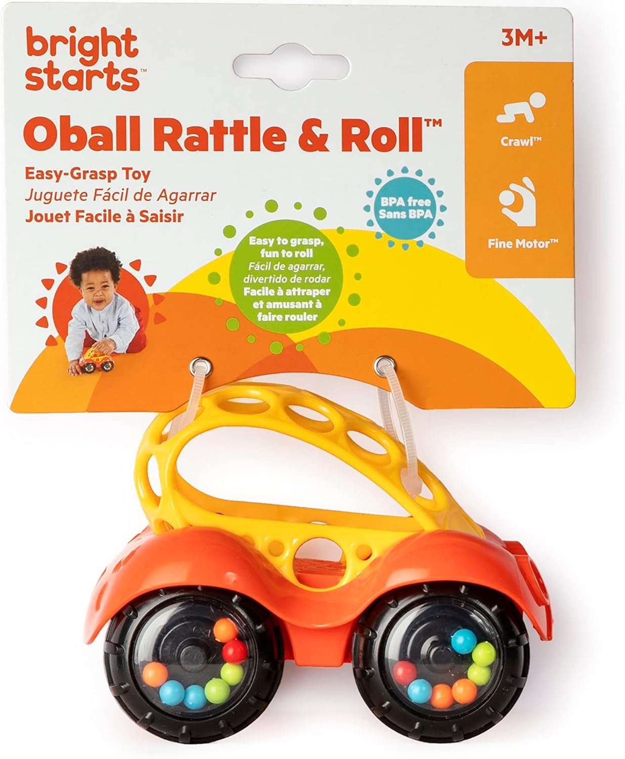 Bright Starts Oball Sonaglio Macchinina Giocattolo per attività motoria per neonati e bambini piccoli a partire da 3 mesi 1 pezzo Colore casuale Blu o Rosso Giocattoli per bambini Naty Shop