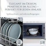 Steingut Geschirrset 6 Personen Rustico 24 tlg. TESTSIEGER, Hochwertiges Landhaussttil Steingut Geschirr Set, Schüssel- und Teller Set, Tafelservice 6 Personen, Geschirrsets Pure Living in Rauchblau