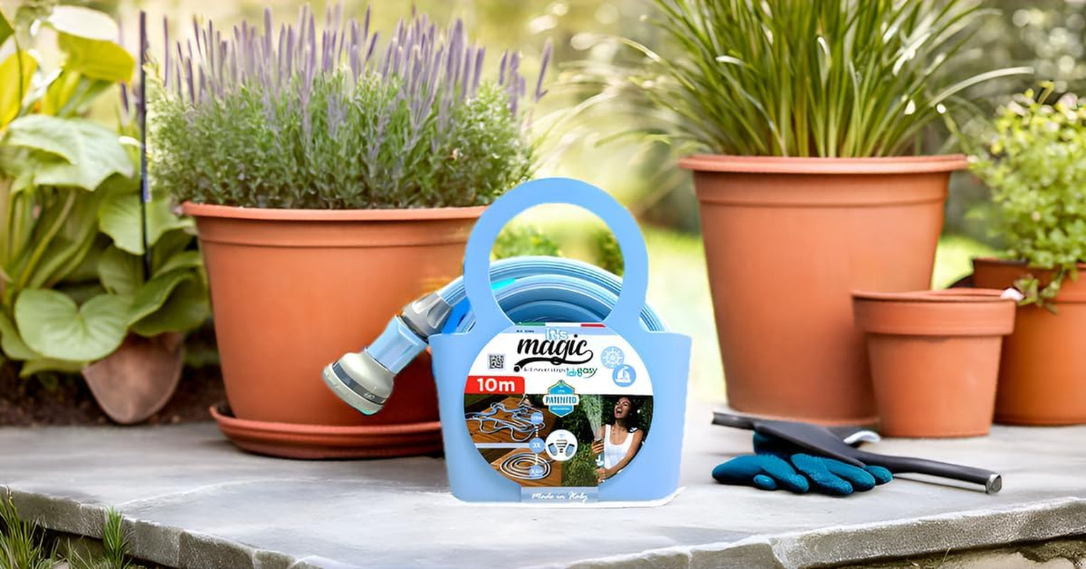 Tubo da giardino estensibile Magic Blue da 10 metri, resistente ai nodi e alla torsione, con borsa e ugello spruzzatore